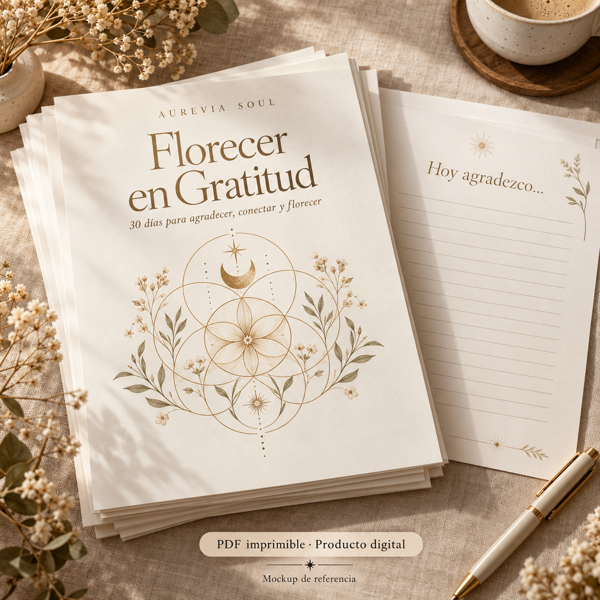 Florecer en Gratitud | Diario de gratitud guiado de 30 días para principiantes· PDF imprimible